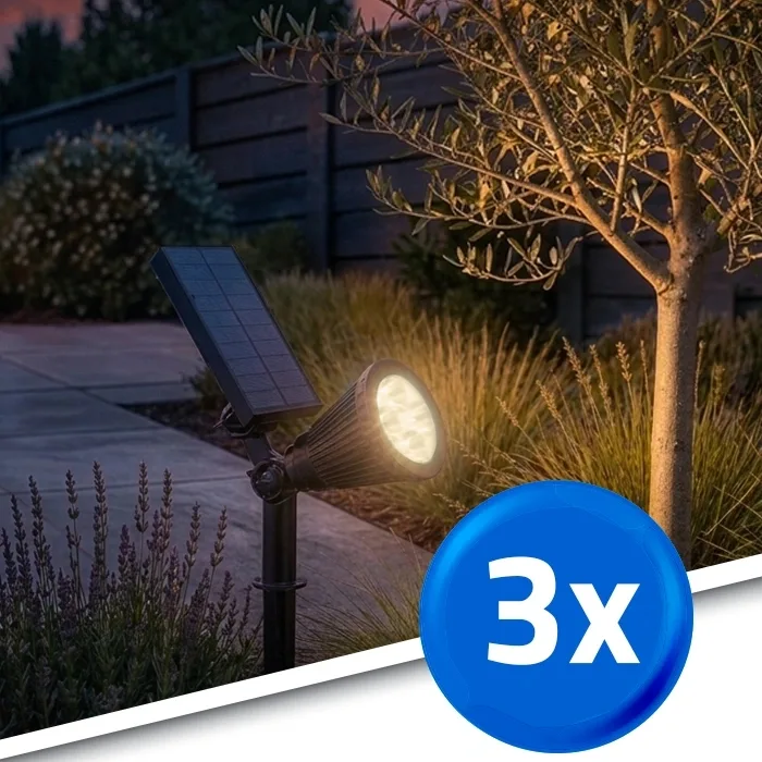 Solar spot highlight voor wandmontage of grondspies warm wit voordeelset 3