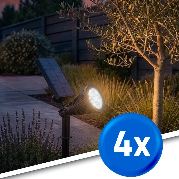 Solar spot highlight voor wandmontage of grondspies warm wit voordeelset 4