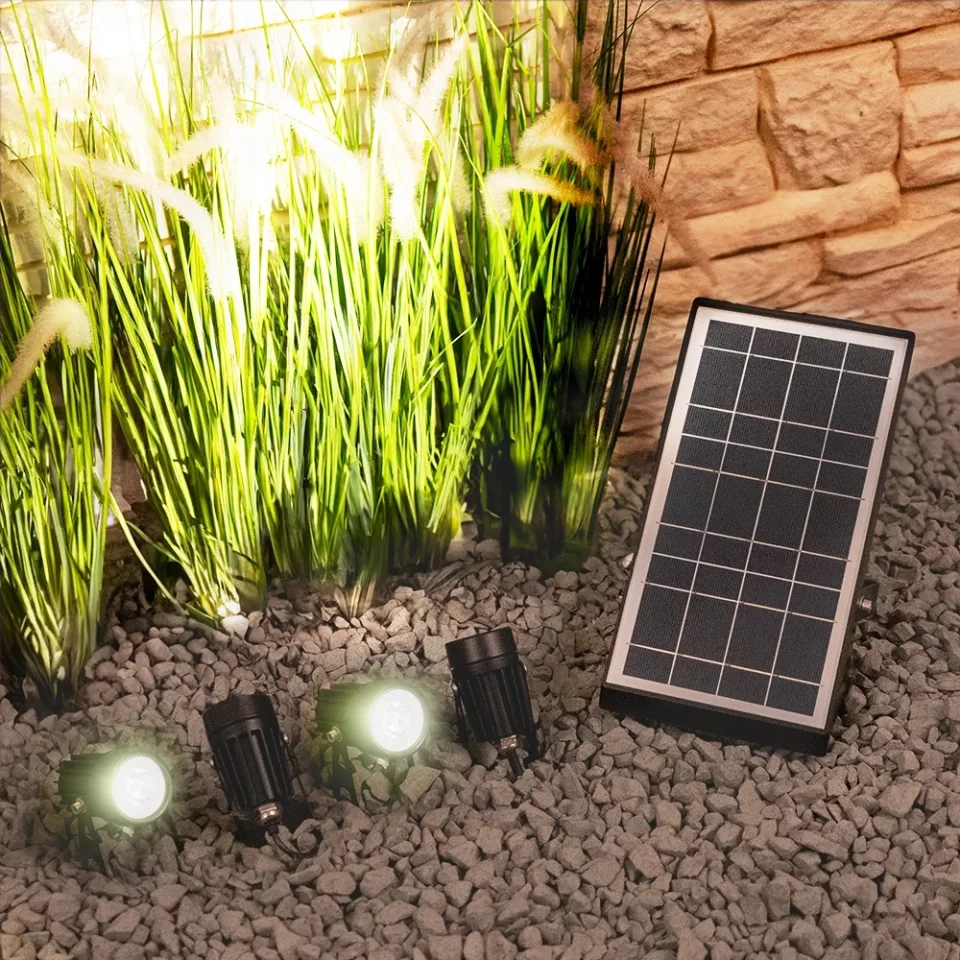 Solar spots double twins met vier spots en los solarpaneel