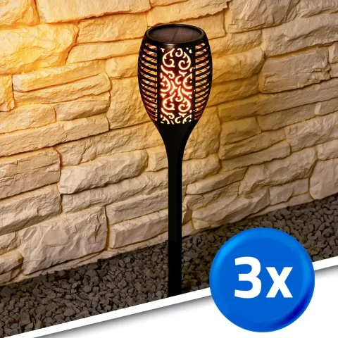 Solarlamp fakkel voordeelset 3 zwart met schemersensor