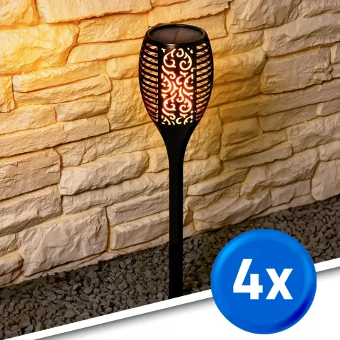 Solarlamp fakkel voordeelset 4 zwart met schemersensor