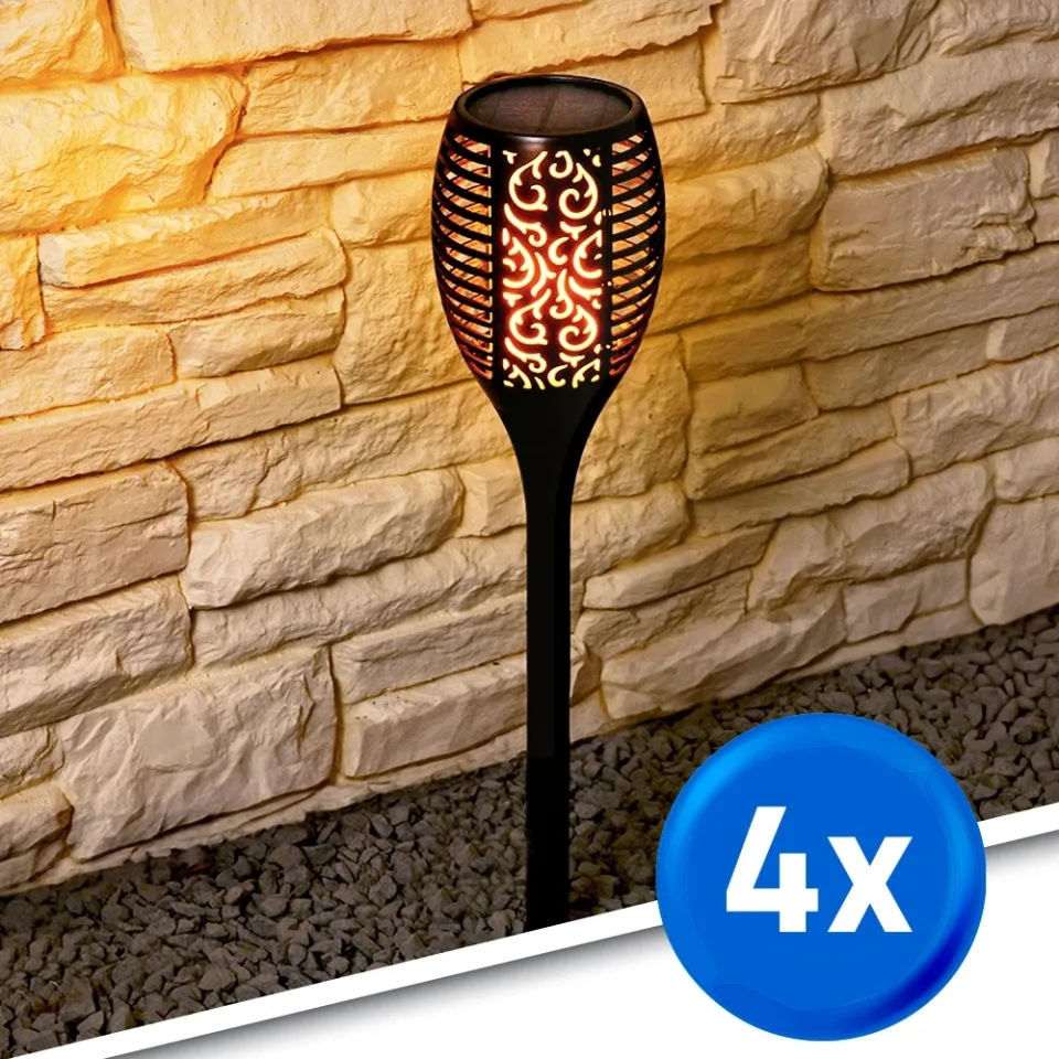 Solarlamp fakkel voordeelset 4 zwart met schemersensor