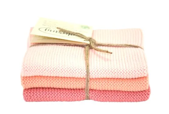 Solwang Design - vaatdoekjes - set van 3 - dusty coral combi .