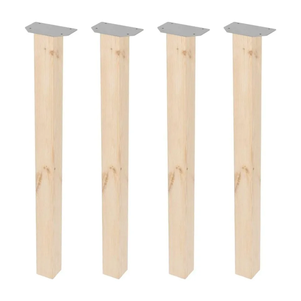 Tafelpoot vierkant 5 bij 5 cm en hoogte 72 cm van massief hout - 4 stuks