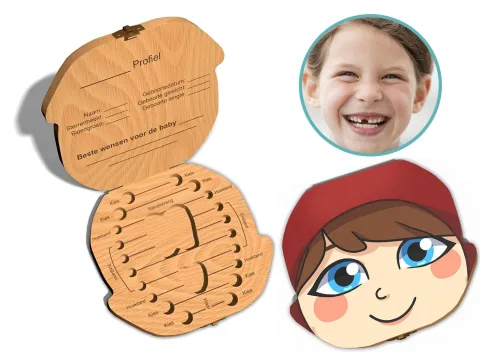 Tandendoosje met naam - Roodkapje - Hout