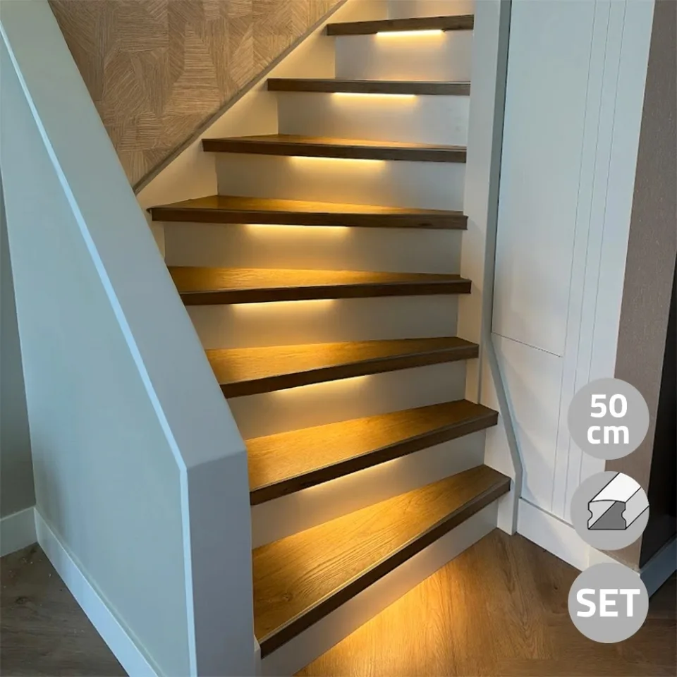 Trapverlichting cob led strip warm wit 50 cm - complete set inclusief profiel