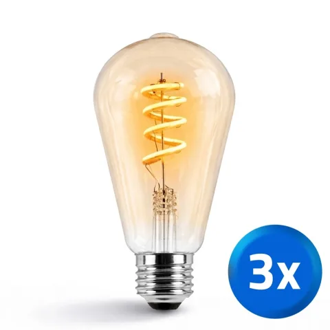 Tuya slimme led filament lamp goud - E27 fitting Edison - Dual White - voordeelset van 3
