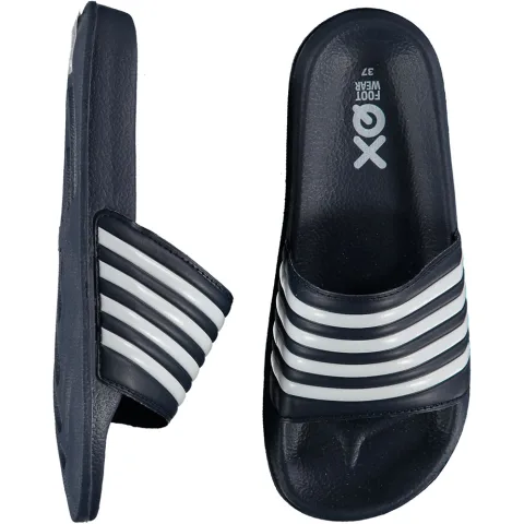 XQ Badslippers Dames Gestreept Navy/Wit-38