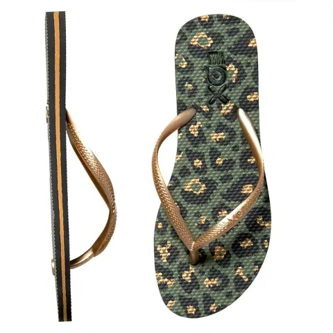 XQ Teenslippers Dames Panter Print Army Green-37
