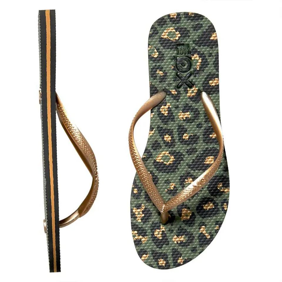 XQ Teenslippers Dames Panter Print Army Green-37