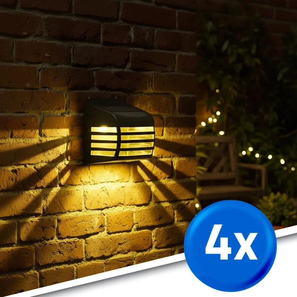Zwarte solar wandlamp stripe op zonne-energie set van 4